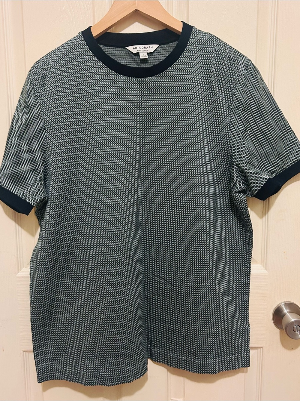 Autograph Men's Navy Textured Short Sleeve Tee with Contrast Trim